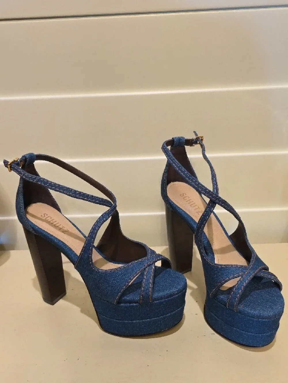 New Denim Blue Crisscross Platform Sandals - Unbranded